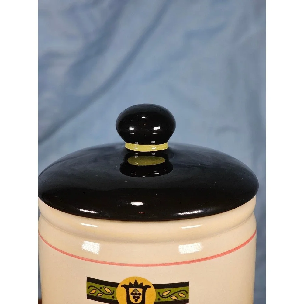 Vintage OGGI French Wine Label Ceramic Canister With Lid 9 In